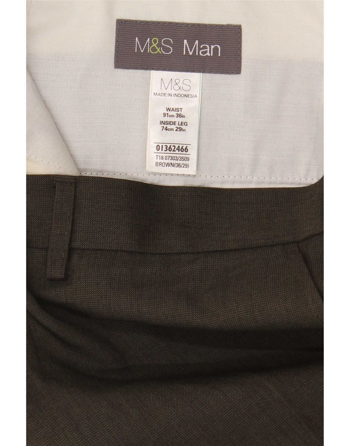 Marks & Spencer Straight Suit Bukser til mænd W36 L29 brun polyester