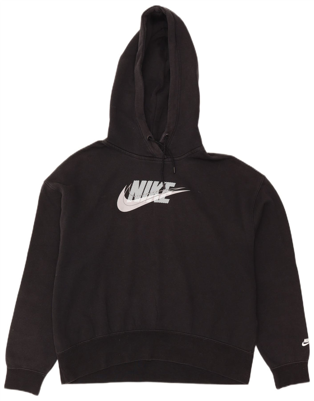 Nike Dame Grafisk Oversized Hoodie Jumper UK 14 Medium Sort Bomuld