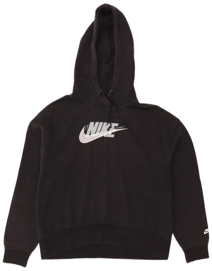 Nike Dame Grafisk Oversized Hoodie Jumper UK 14 Medium Sort Bomuld