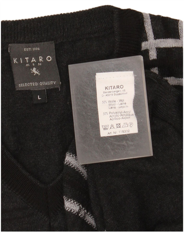 KITARO Herre V-hals sweater Stor grå ternet uld