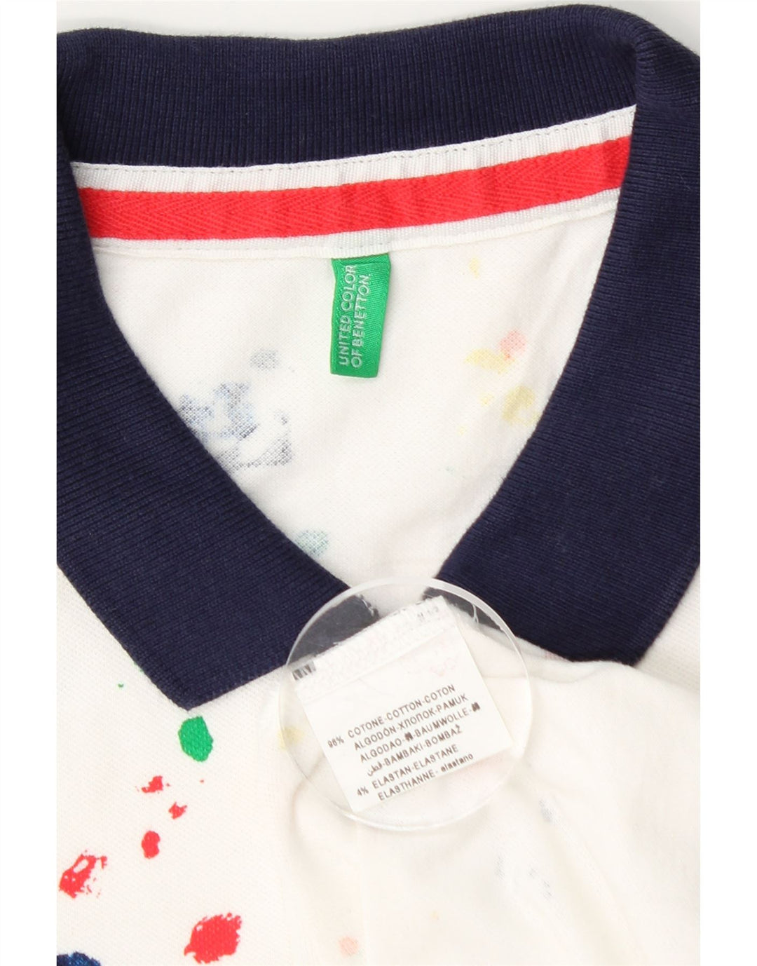 Benetton Dame Polo Shirt UK 10 Small White Flecked Bomuld