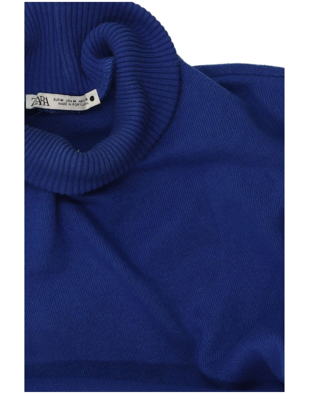 Zara Dame Crop Turtle Neck Jumper Sweater UK 14 Medium Blue
