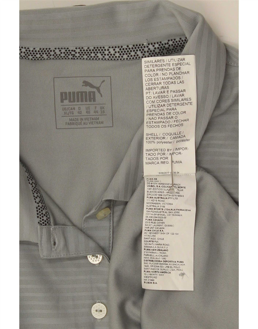 Puma Dame Polo Shirt UK 16 Large Grey Pinstripe Polyester