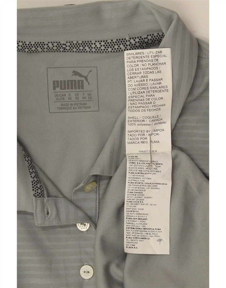 Puma Dame Polo Shirt UK 16 Large Grey Pinstripe Polyester