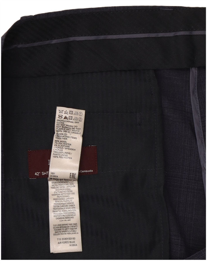 Marks & Spencer Herre Regular Suit Bukser W42 L29 Marineblå ternet uld