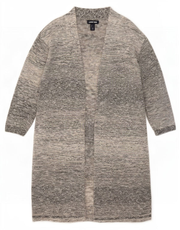 Lands End Womens Longline Open Cardigan Sweater UK 10 Small Grey Flecked