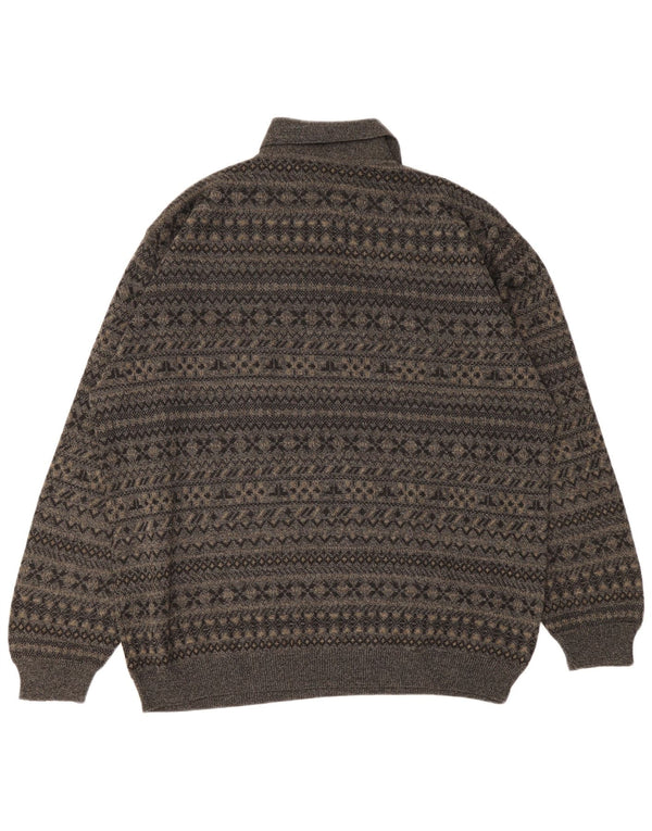 Enzo Goti Herre Polo Neck Jumper Sweater 2XL Grå Fair Isle Wool