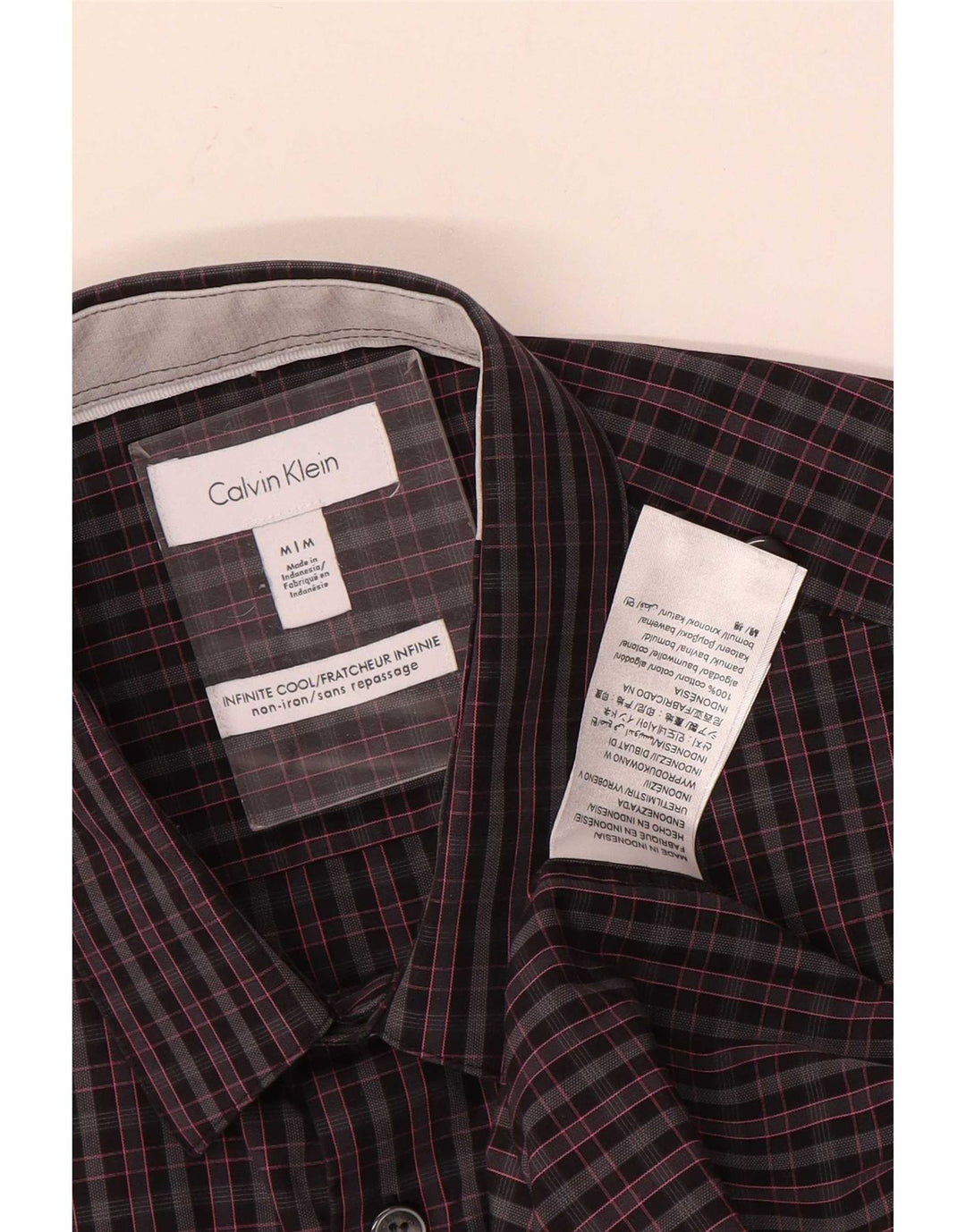 Calvin Klein herreskjorte mellemgrå ternet bomuld