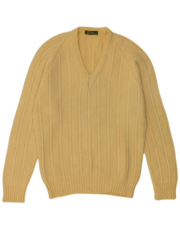 Vintage Herre V-hals sweater Medium Gul
