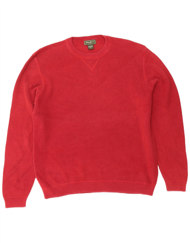 EDDIE BAUER Herre høj rund hals trøje sweater stor rød bomuld