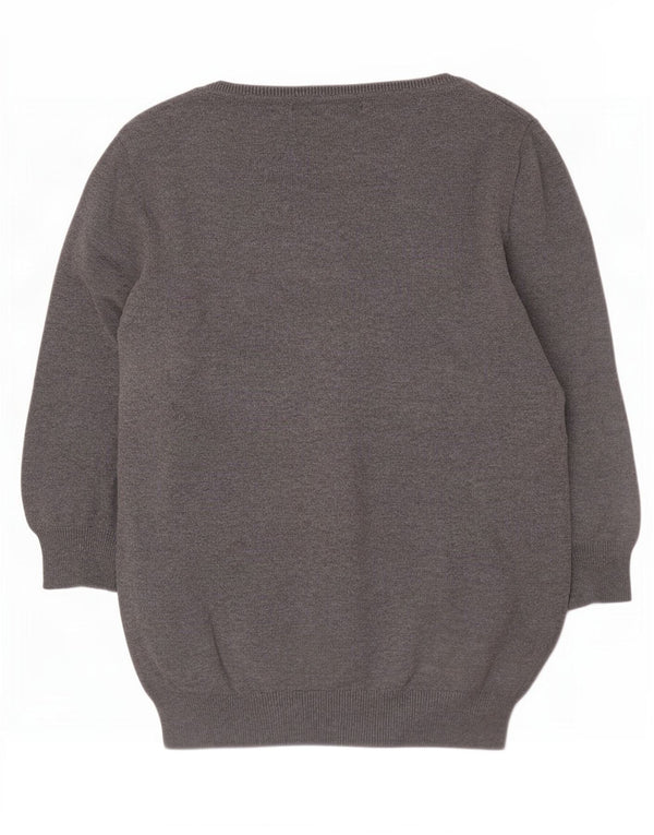 Zara Womens 3/4 Sleeve Cardigan Sweater UK 12 Medium Grey Cotton