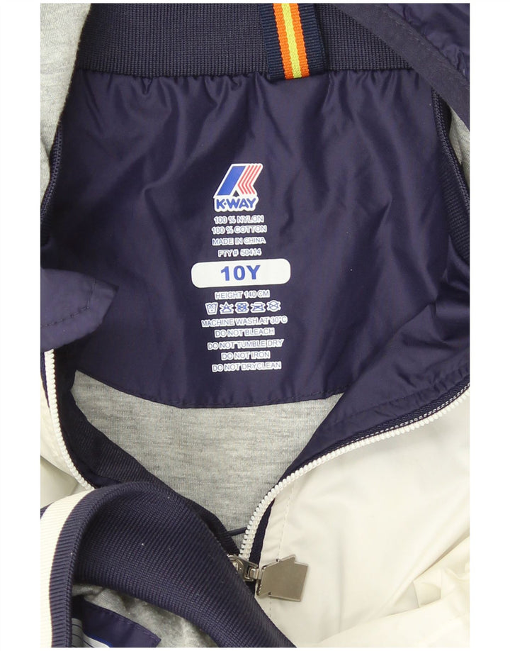 K-Way Boys Hooded Bomber Jacket 9-10 år Navy Blue Colourblock Nylon