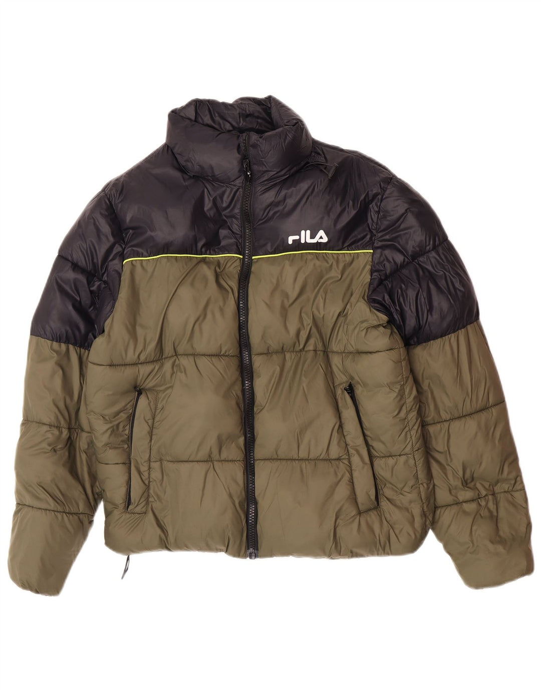 Fila Herre hættepolstret jakke UK 36 Small Khaki Colourblock Nylon