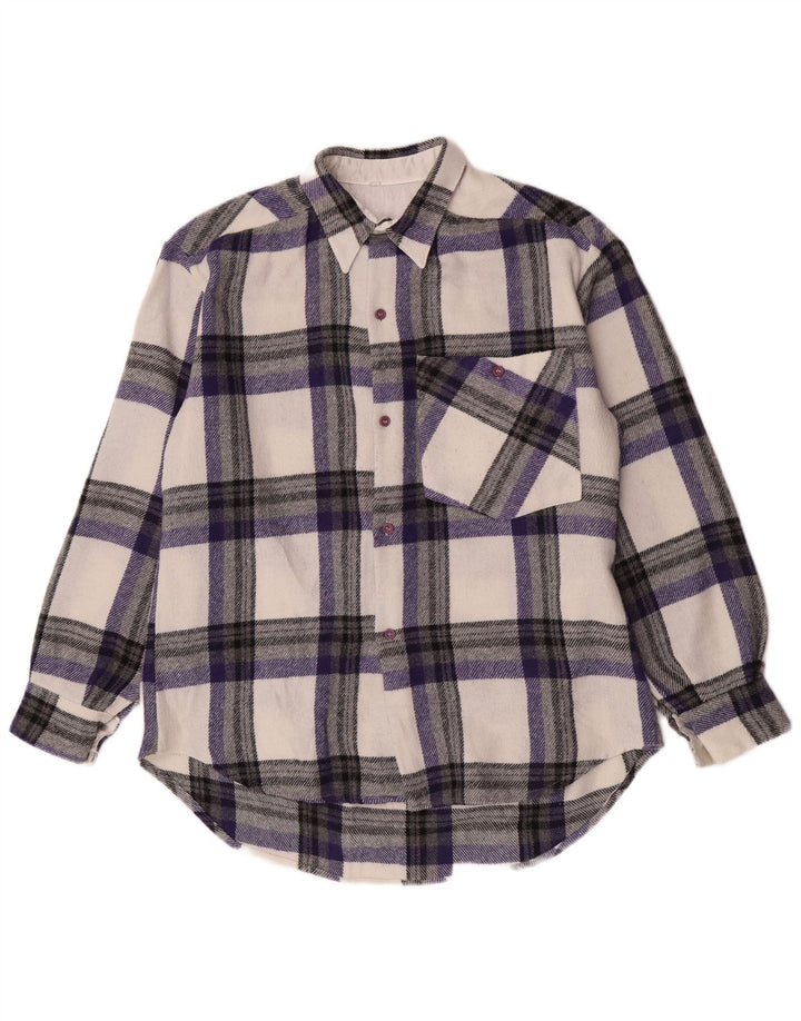 Vintage oversized flannelskjorte til mænd Lille flerfarvet plaid polyester