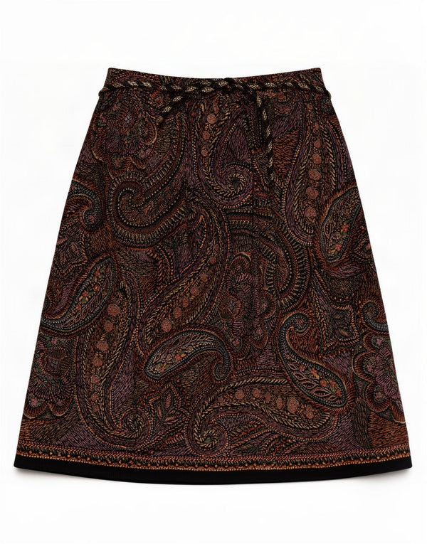 Vintage Dame Velvet A-Line Nederdel IT 44 Medium W26 Flerfarvet Paisley