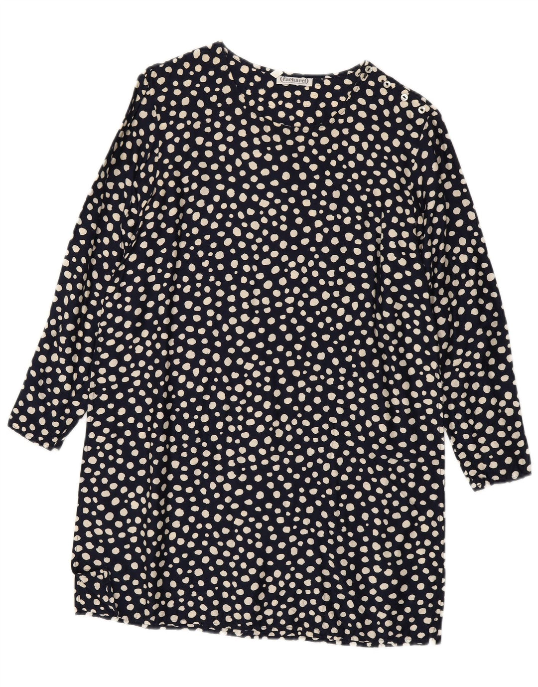Cacharel Dame Langærmet Skift Kjole EU 38 Medium Navy Blue Polka Dot