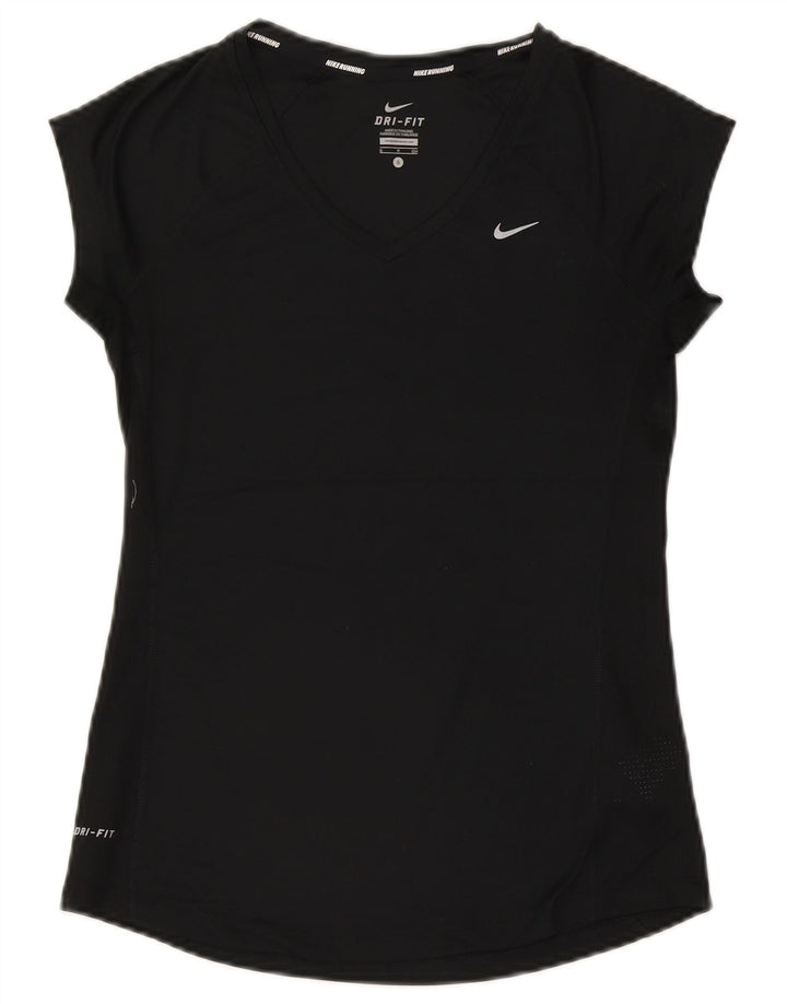 Nike Dame Dri Fit T-Shirt Top UK 8 Small Black Polyester