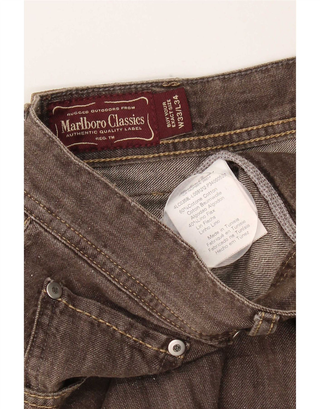 Marlboro Classics Straight Jeans til mænd W33 L30 Brun bomuld