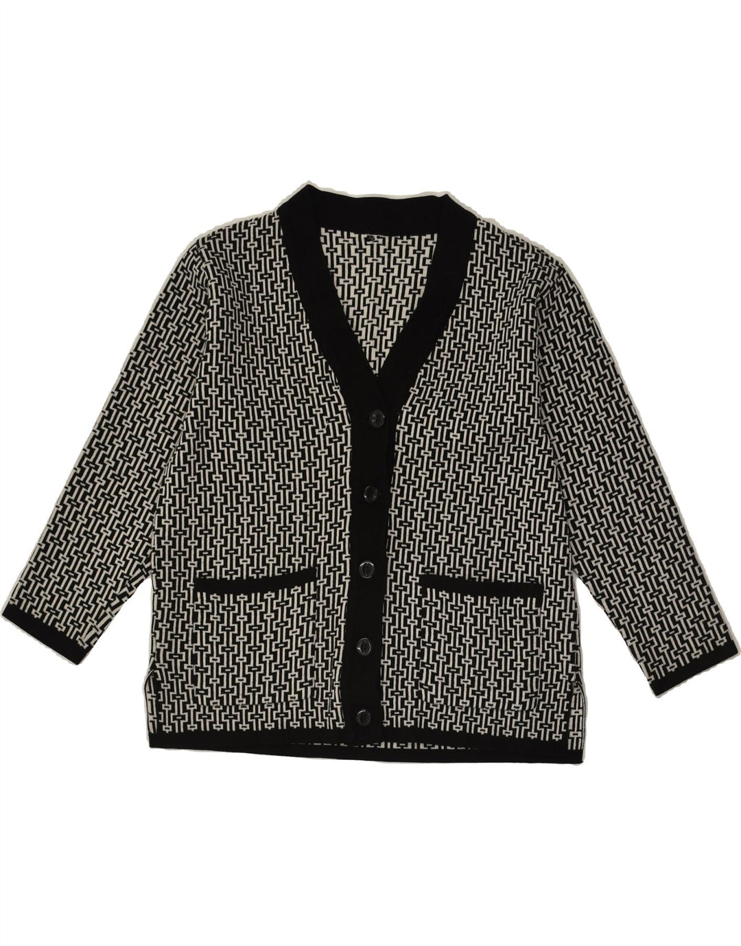 VINTAGE Womens Cardigan Sweater UK 12 Medium Grey Geometric | Vintage Vintage | Thrift | Second-Hand Vintage | Used Clothing | Messina Hembry 