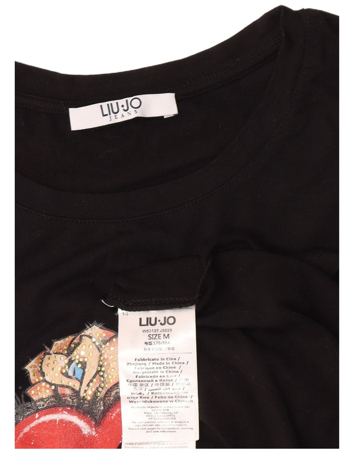 Liu Jo Grafisk T-shirt top til kvinder UK 12 Medium Sort viskose