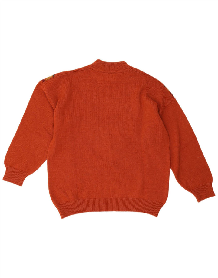 Vintage Herre Turtle Neck Jumper Sweater Stor Orange Geometrisk Uld