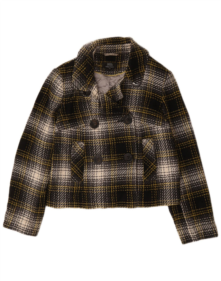 Marks & Spencer Womens Short Pea Coat UK 14 Large Black Check Acryl
