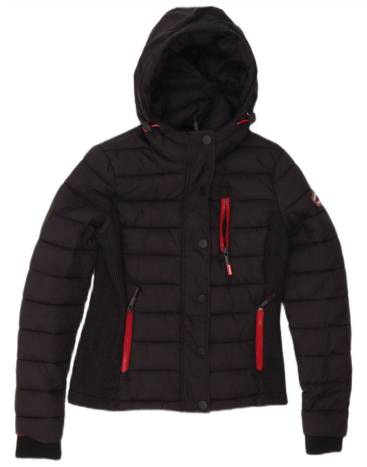 Superdry Polstret hættejakke til kvinder UK 12 Medium Sort Nylon