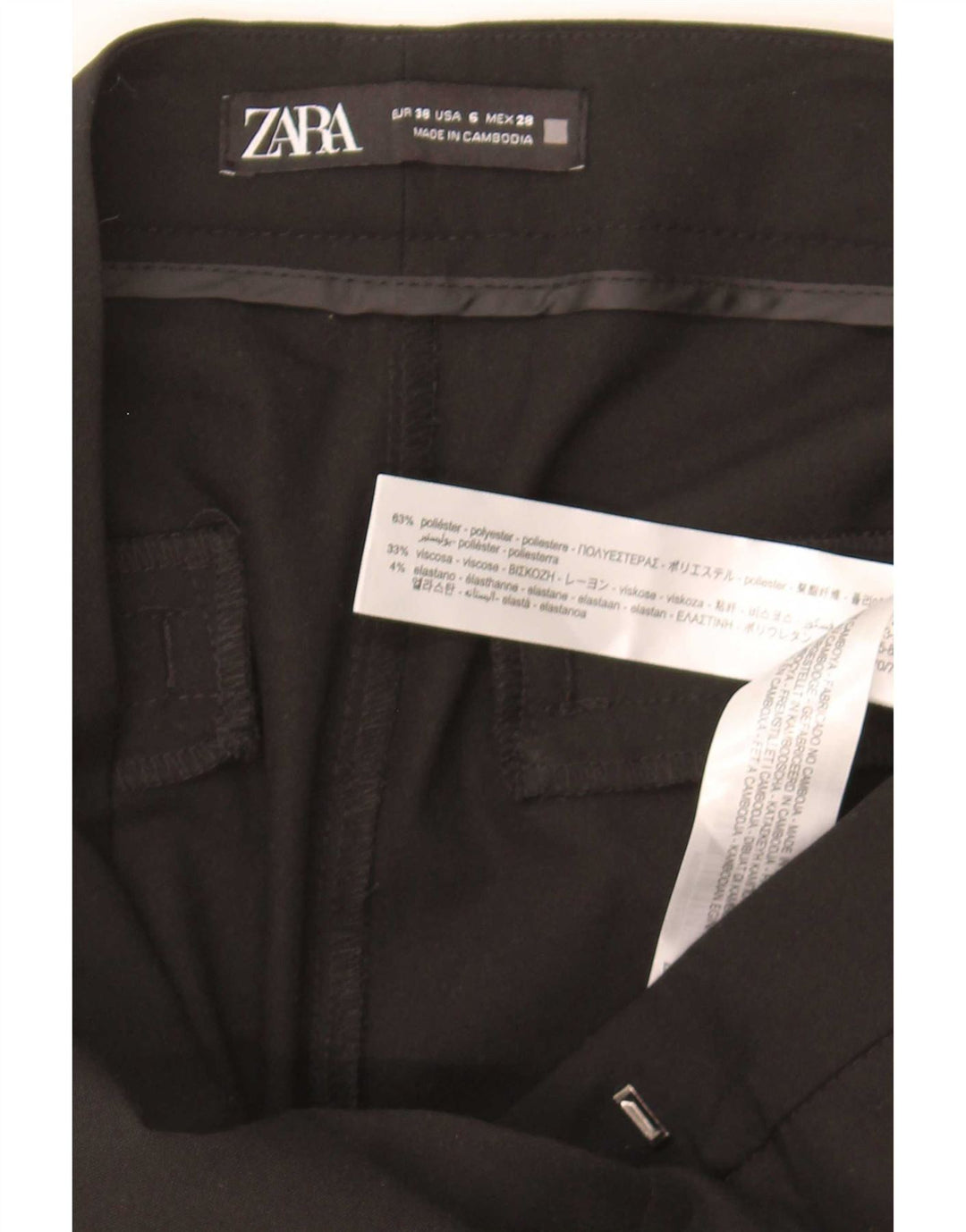 Zara Dame Slim Chino Bukser EU 38 Small W28 L26 Sort Polyester