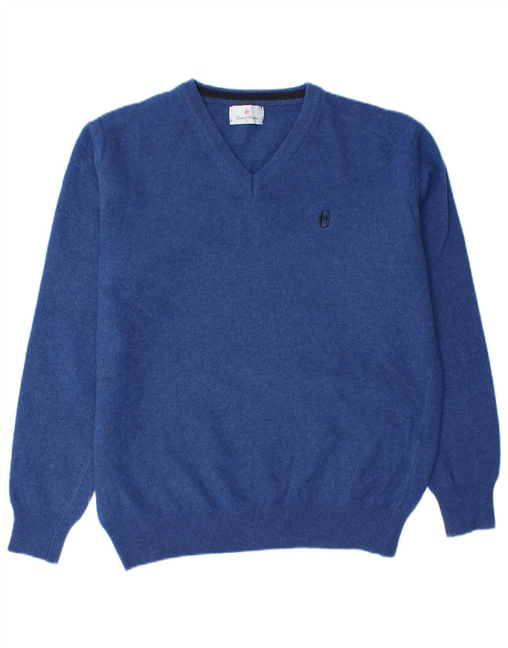 Conte of Florence Herre V-hals sweater Medium Blue