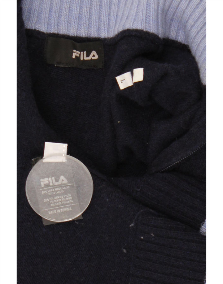Fila Herre Zip Neck Jumper Sweater Large Navy Blue Uld