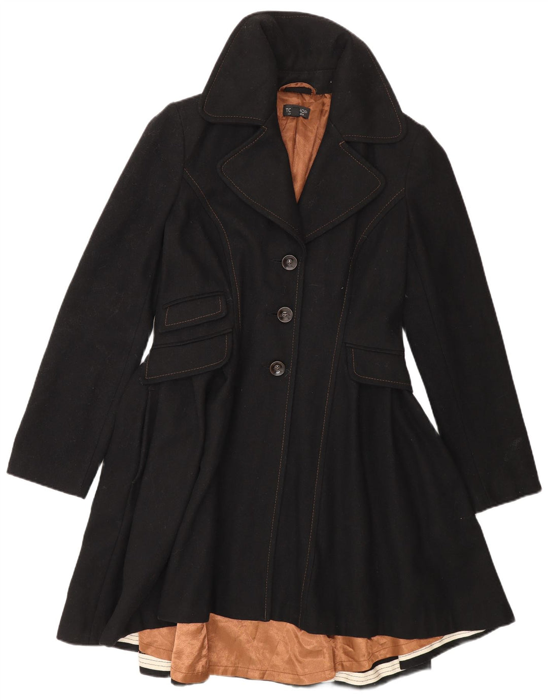 Topshop Dame Prinsesse Frakke UK 12 Medium Sort Uld