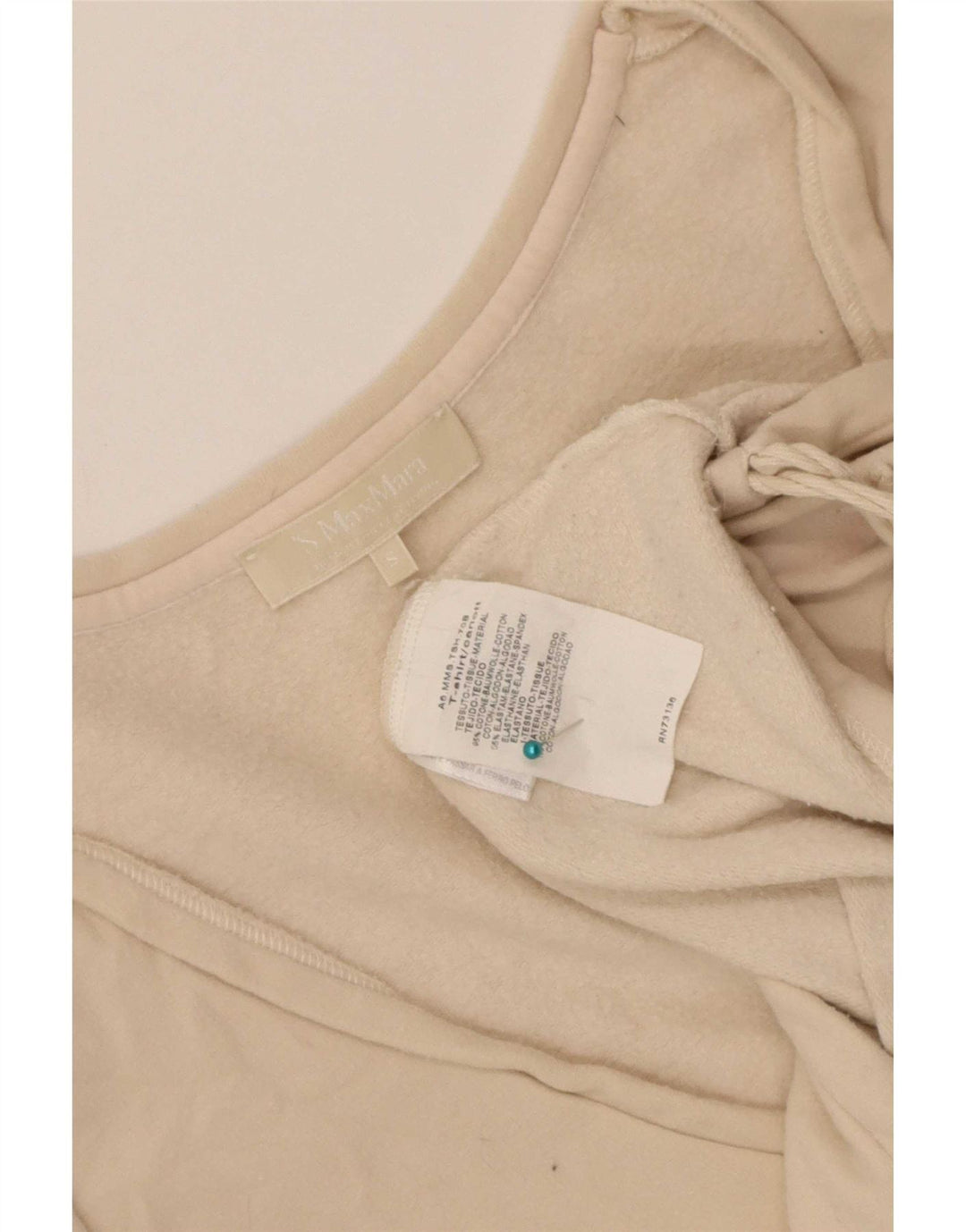 Max Mara Dame Top Langærmet UK 10 Lille Beige Bomuld
