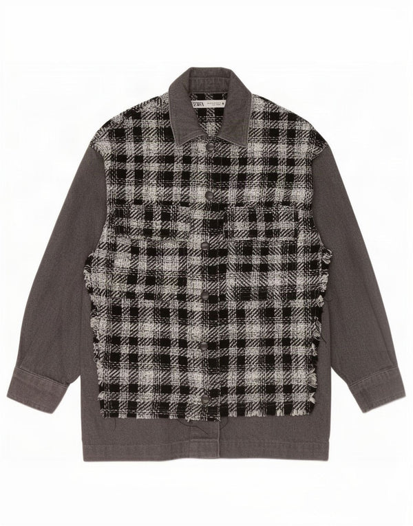 Zara Dame Overshirt Shirt UK 6 XS sort ternet bomuld