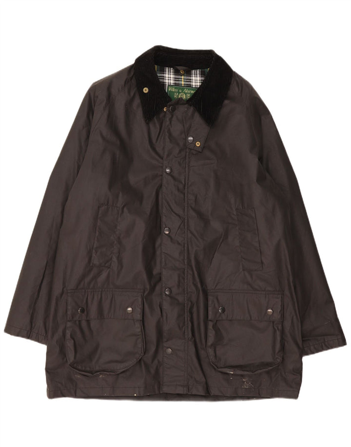 Wikes & Akerman Mens Waxed Cotton Jacket UK 42 XL Black Polyester