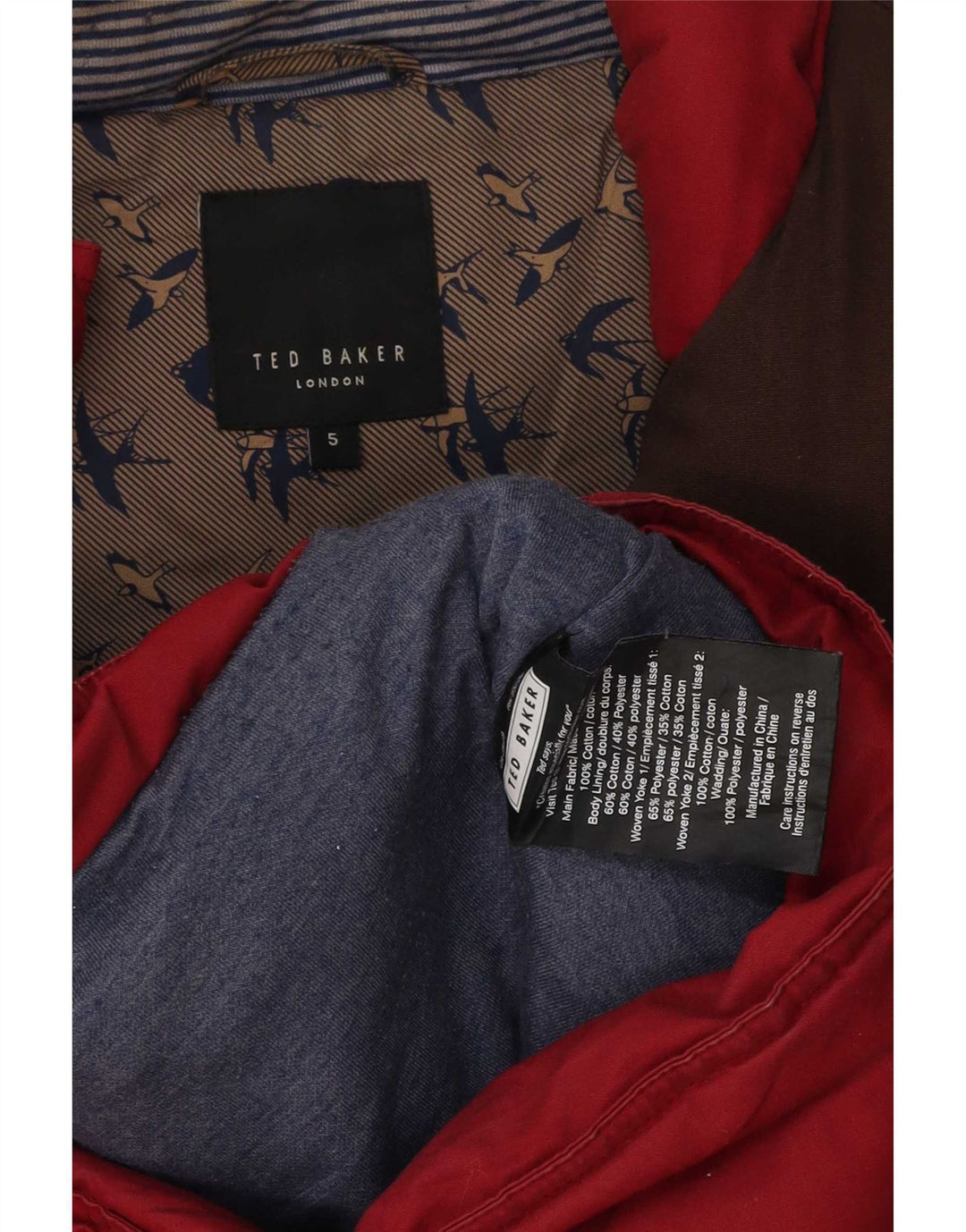 Ted Baker Herre Polstret Gilet Størrelse 5 XL Rød Colourblock Bomuld