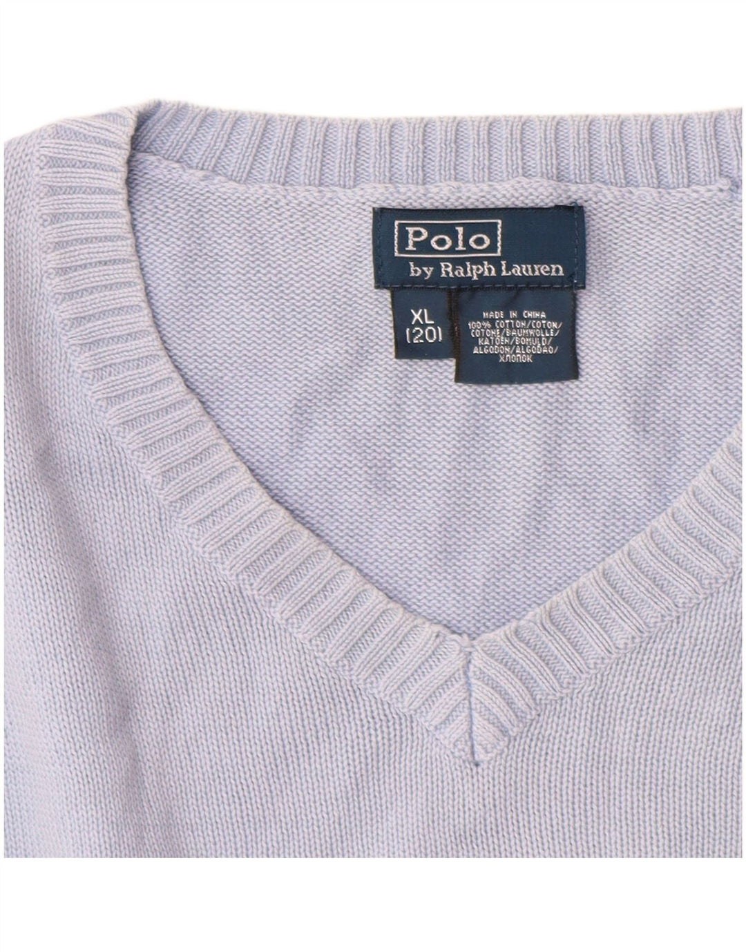 POLO RALPH LAUREN Drenge V-hals sweater 13-14 år XL Blå Bomuld