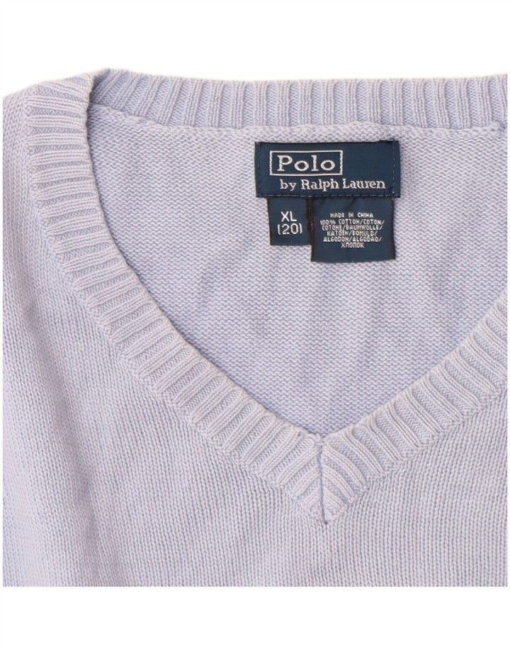 POLO RALPH LAUREN Drenge V-hals sweater 13-14 år XL Blå Bomuld