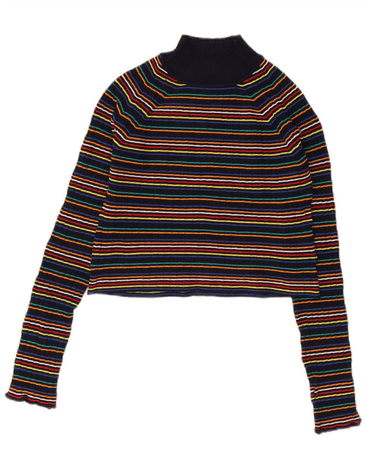 Zara Dame Turtle Neck Jumper Sweater UK 12 Medium Flerfarvet Stribet