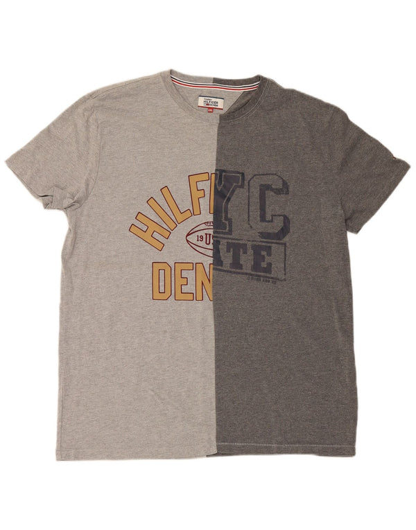 Tommy Hilfiger Herre Grafisk T-Shirt Top 2XL Grå Colourblock Bomuld