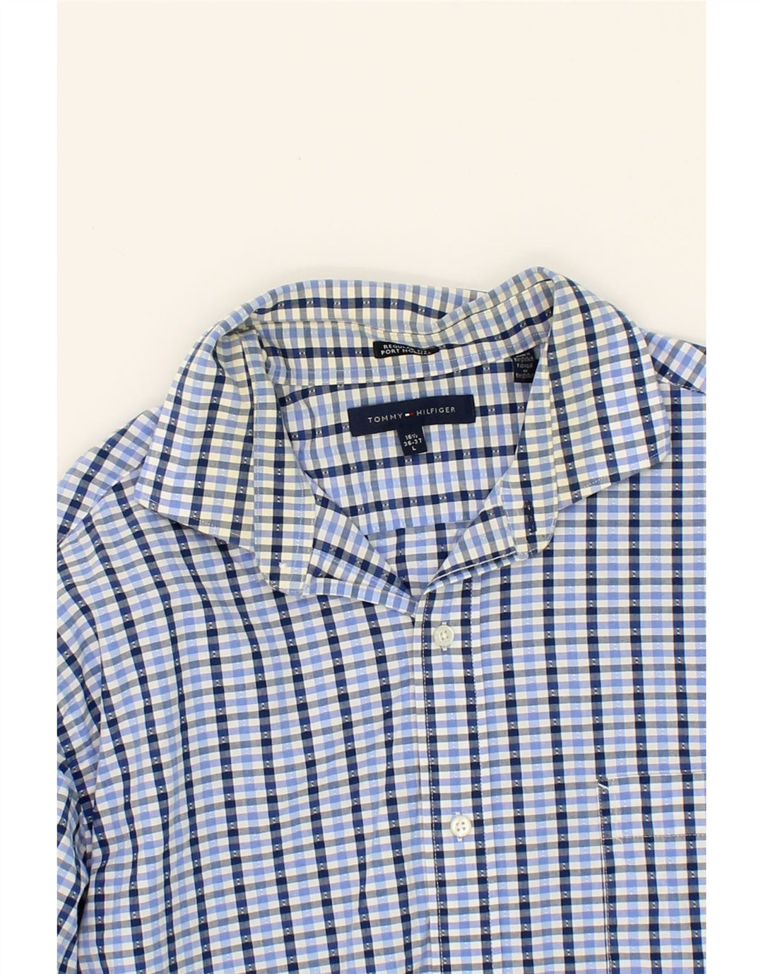 TOMMY HILFIGER Mens Regular Fit Shirt Size 16 1/2 Large Blue Check Cotton Vintage Tommy Hilfiger and Second-Hand Tommy Hilfiger from Messina Hembry 