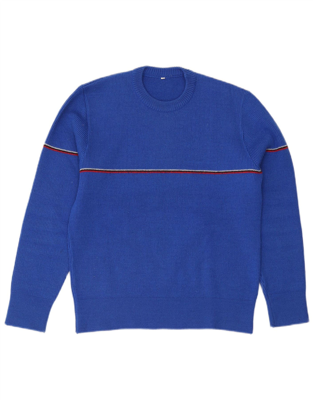 Vintage herre sweater med rund hals, lille blå stribet uld