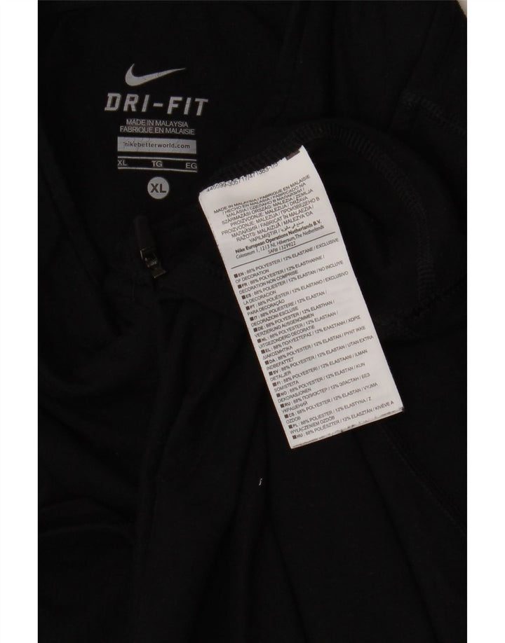 NIKE Mens Dri Fit Zip Neck Pullover Tracksuit Top XL Black Polyester