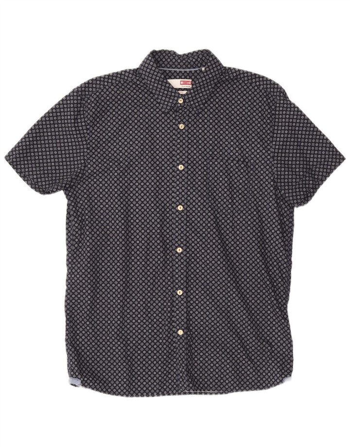 MUSTANG Herre Slim Fit kortærmet skjorte Stor marineblå blomsterbomuld