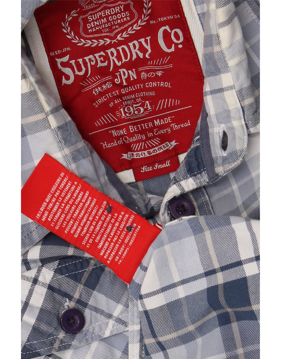 Superdry Herre grafisk skjorte lille blå ternet bomuld
