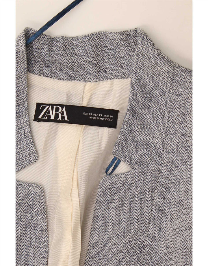 Zara Dame Longline Blazer Jacket UK 4 XS Blue Chevron Modern