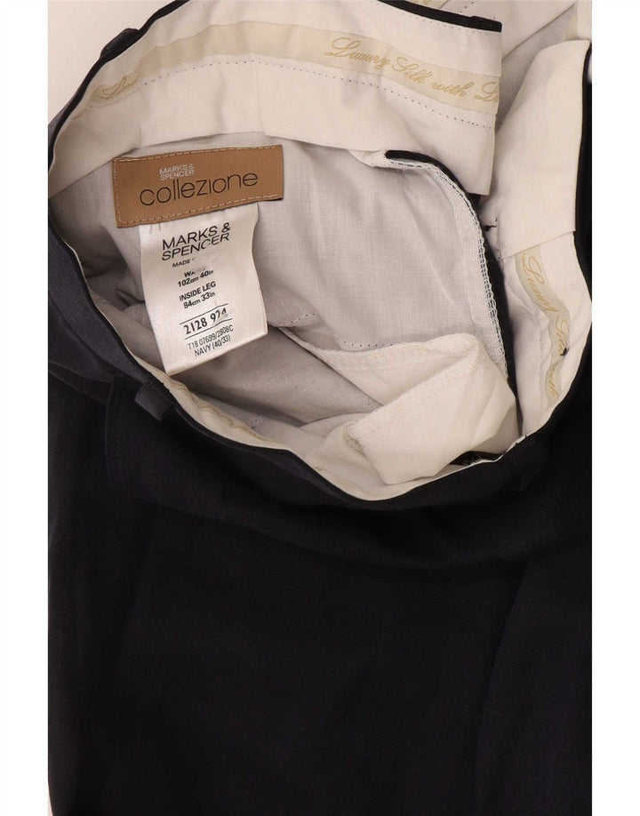 Marks & Spencer Herre Pegged Suit Bukser W40 L33 Marineblå Silke