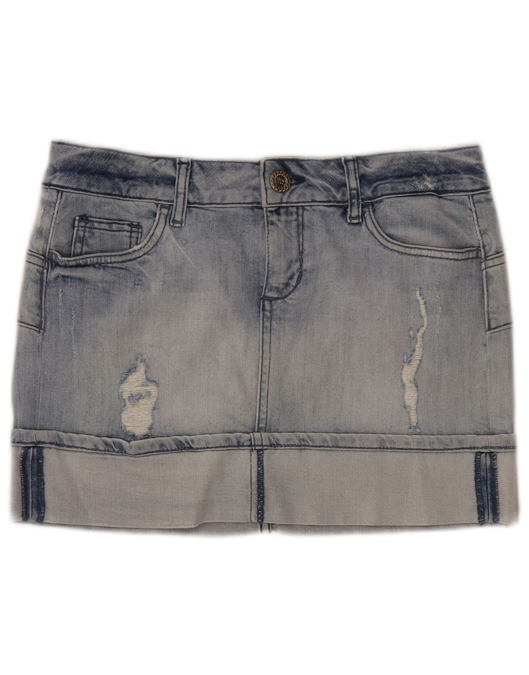 Liu Jo Dame Distressed Mini Denim Nederdel W28 Medium Blue Bomuld