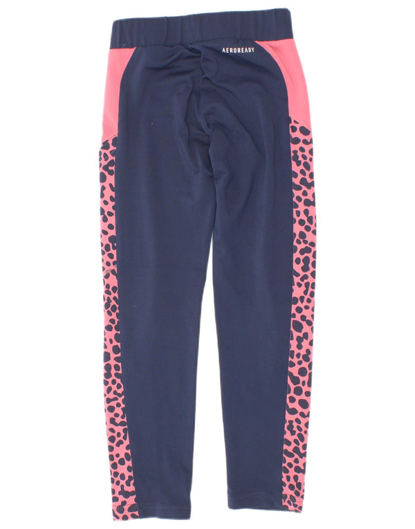 Adidas Girls Aeroready Leggings 5-6 år Navy Blue Animal Print Polyester