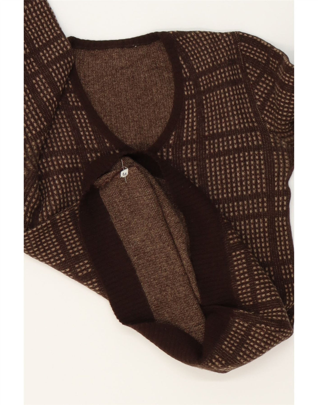 VINTAGE Womens V-Neck Jumper Sweater IT 44 Medium Brown Check Vintage Vintage and Second-Hand Vintage from Messina Hembry 