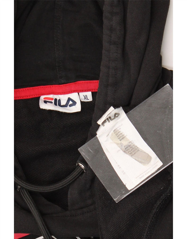 FILA Dame Crop Graphic Hoodie Jumper UK 18 XL Sort Colourblock Bomuld